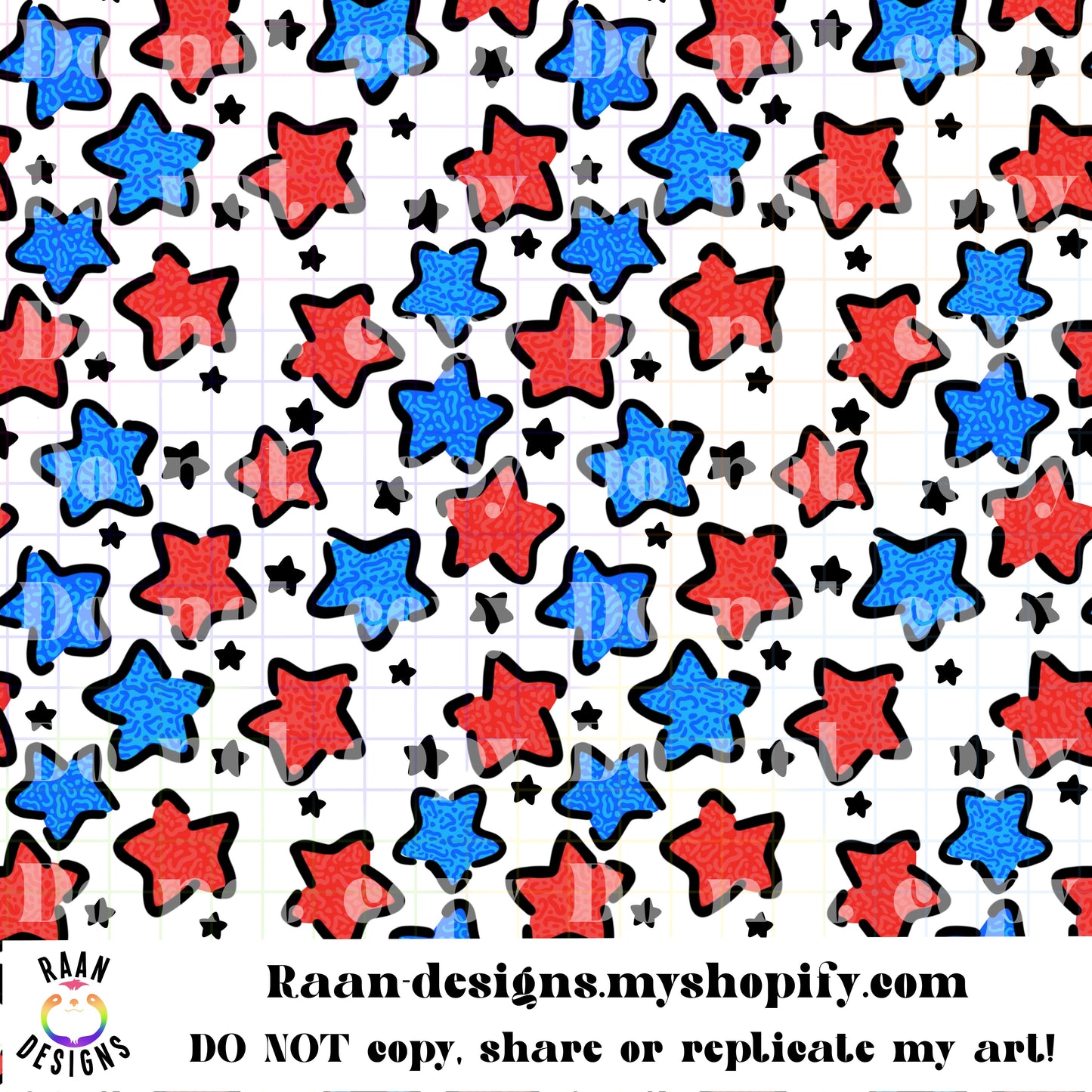 Blue and Red Cheetah Print Stars-Small Print-Seamless