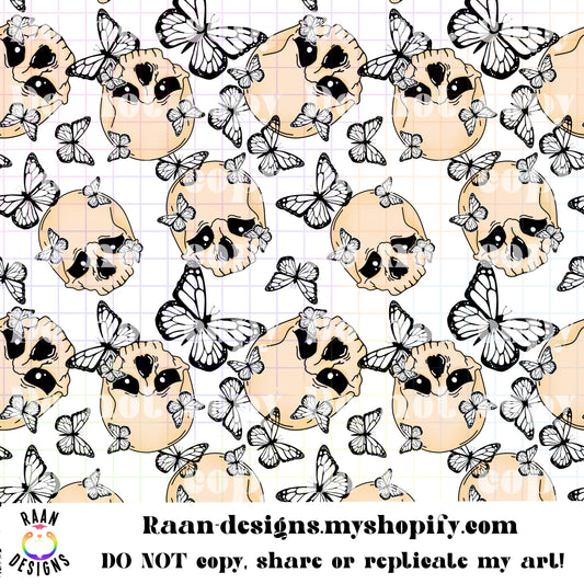 Skelly With Butterflies Background-Seamless