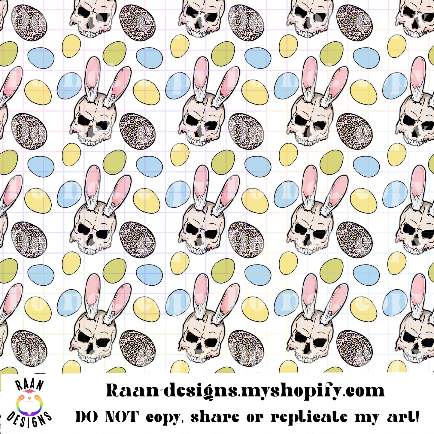 Skeleton Easter Bunny Cheetah White-Small Print-Seamless