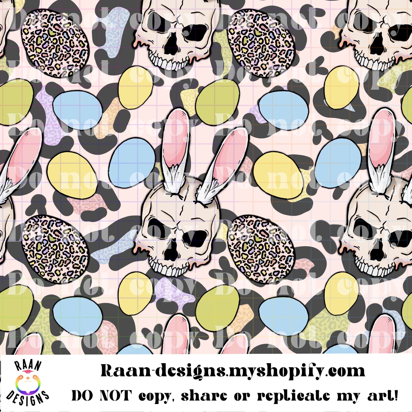 Skeleton Easter Bunny Cheetah Pink-Large Print-Seamless