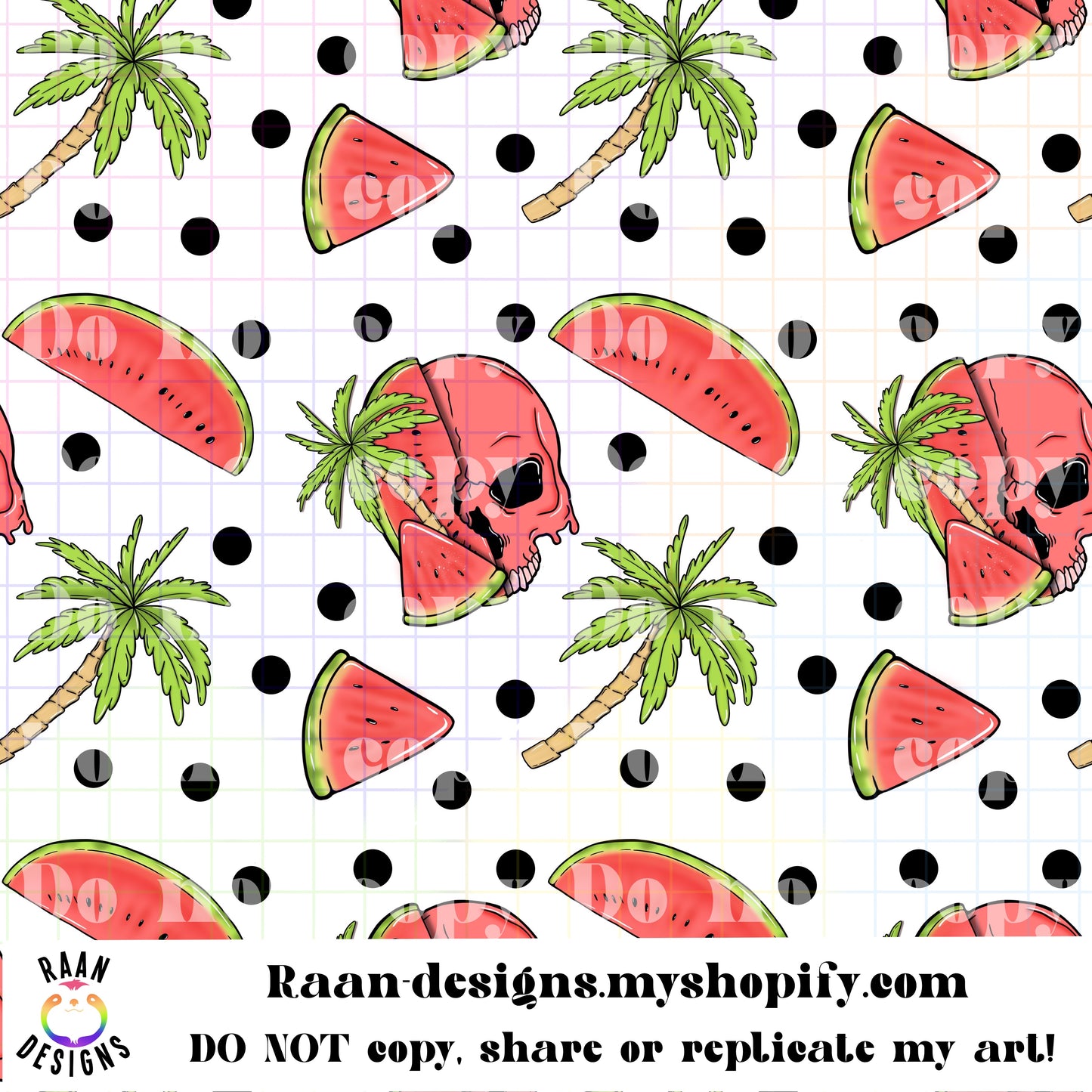 Watermelon Skelly-White-Small Print-Seamless