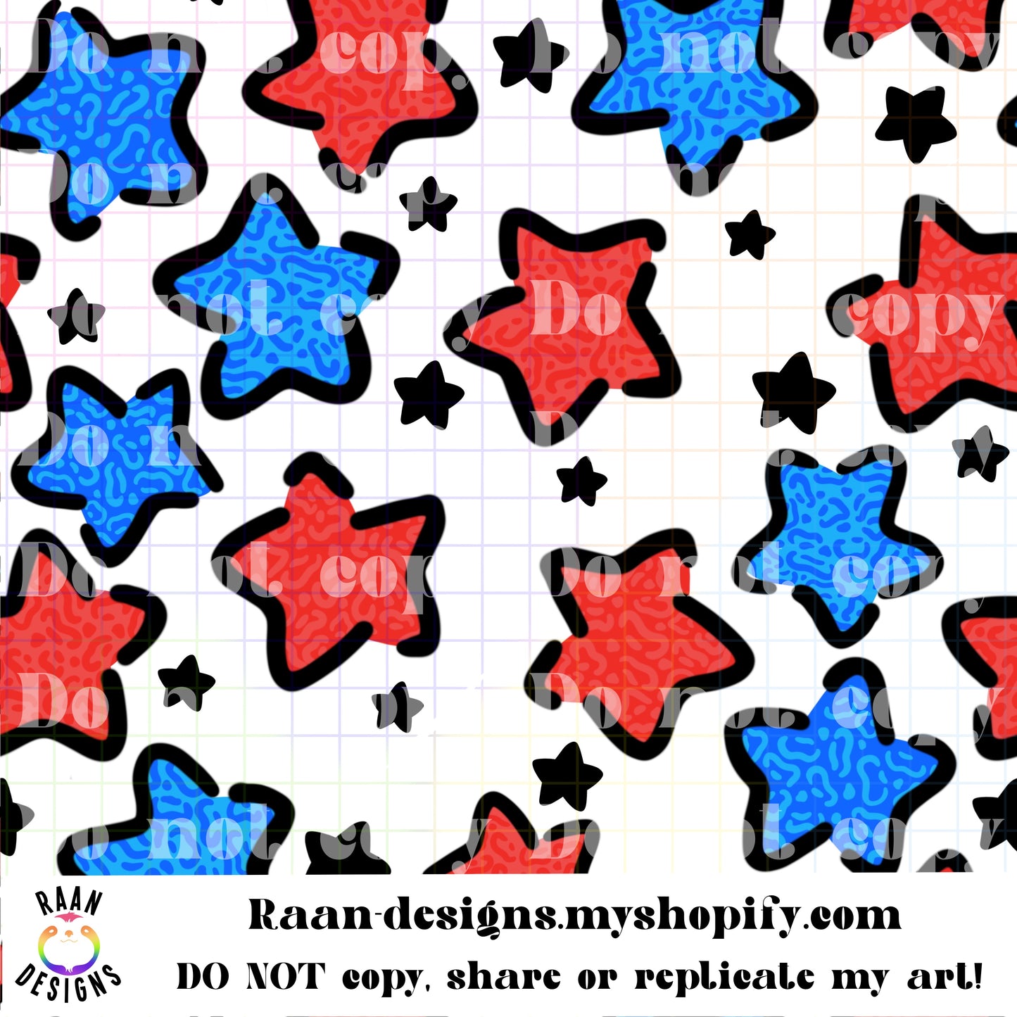 Blue and Red Cheetah Print Stars-Large Print-Seamless