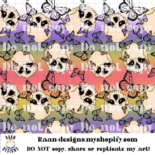 Skelly With Butterflies-Color Background