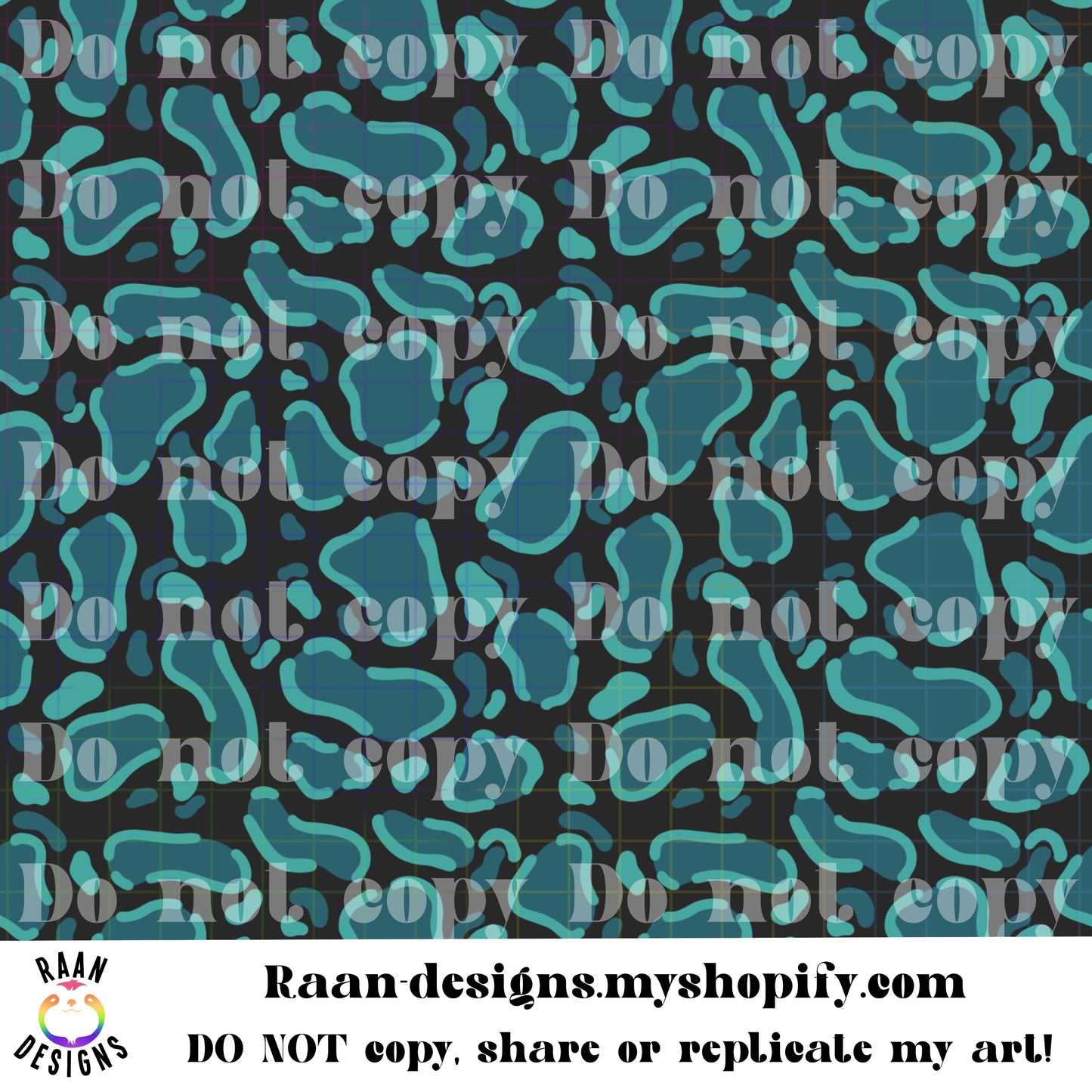 Teal and Black Animal Print, Lightning Bolt, Skelly in Hat Background Bundle-Seamless