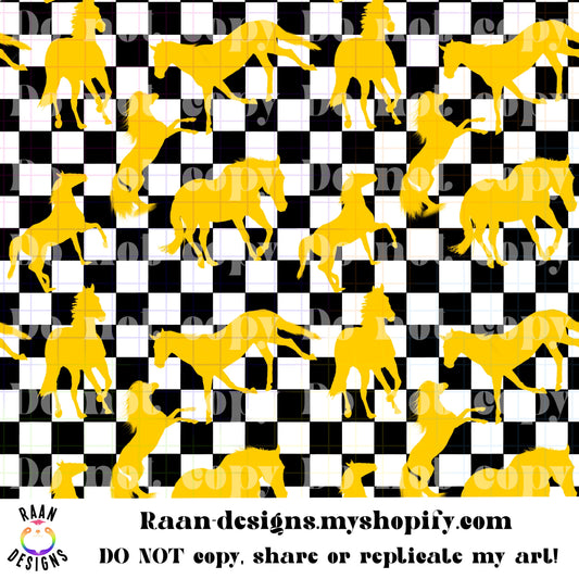 Horses on Checkered Background