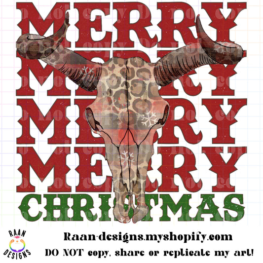 Merry Christmas Cow Skull